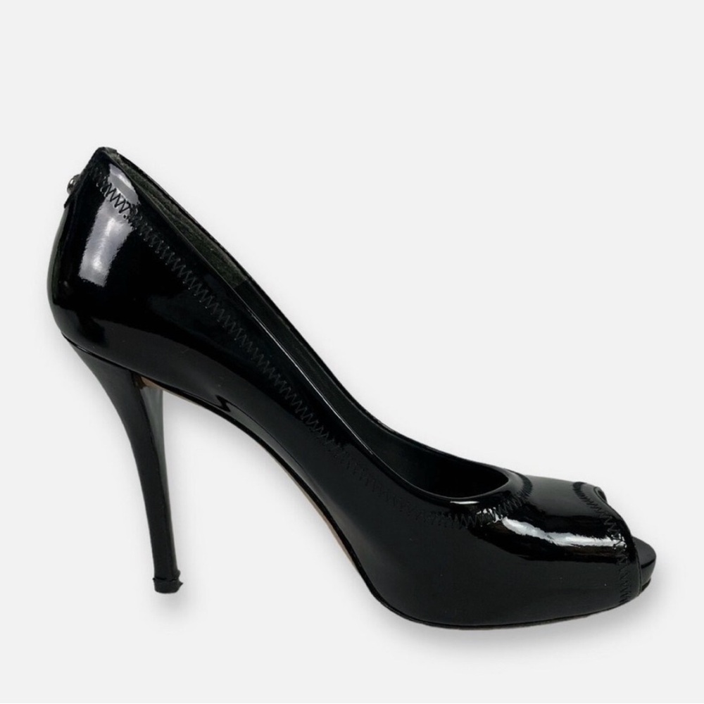 Stuart Weitzman Glossy Black Peep-Toe Heels Size 5.5M
